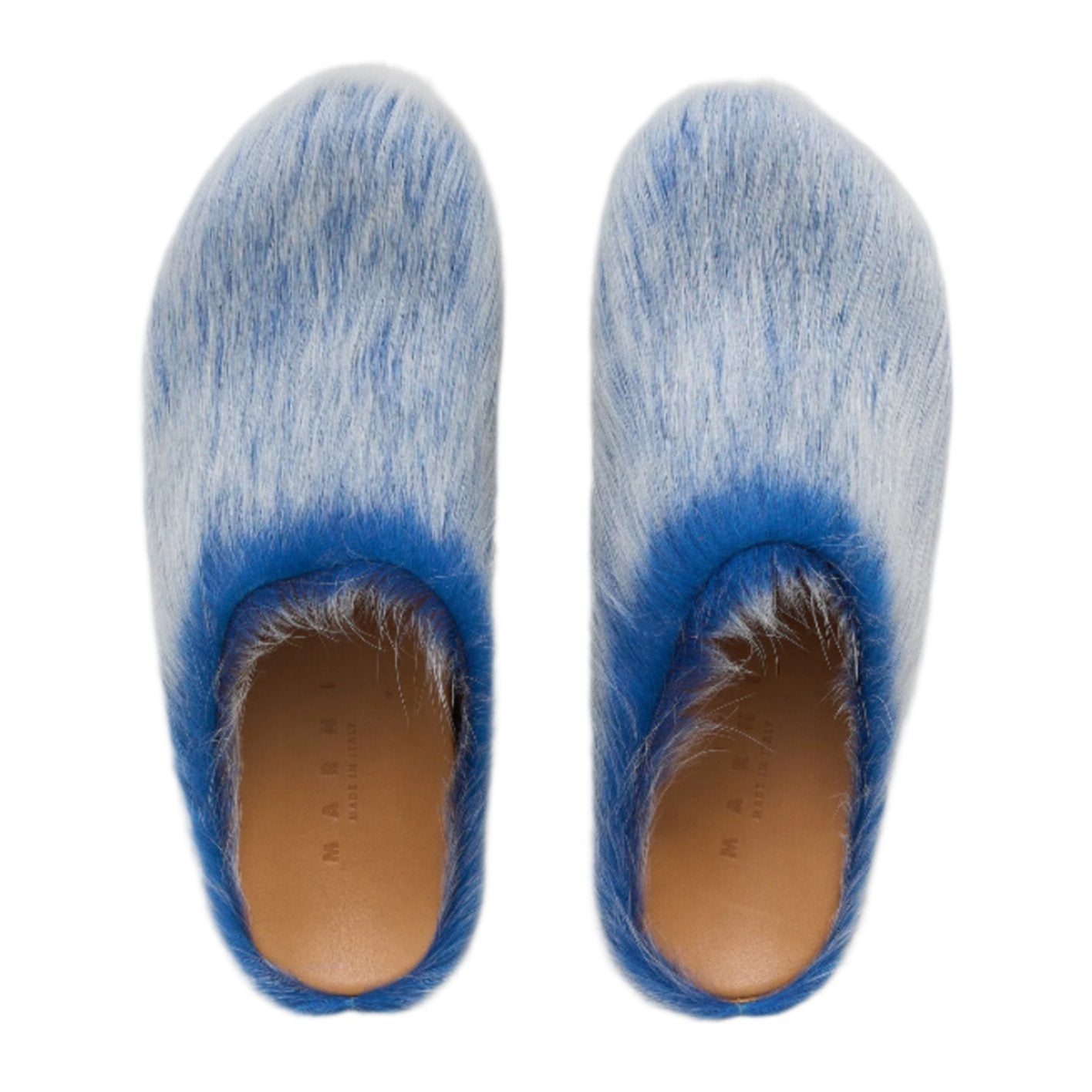 Marni Long-Hair Calfskin Fussbett Sabot Loafers Blue Lilac