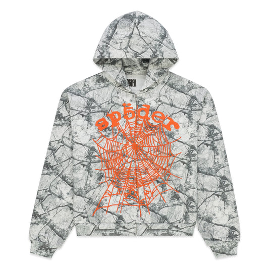 Sp5der Real Tree OG Web V2 Zip-Up Hoodie White Camo