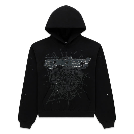 Sp5der Rhinestone Punk V2 Hoodie Black