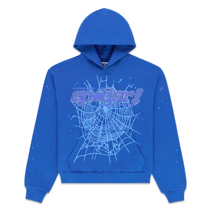 Sp5der Rhinestone Punk V2 Hoodie Blue