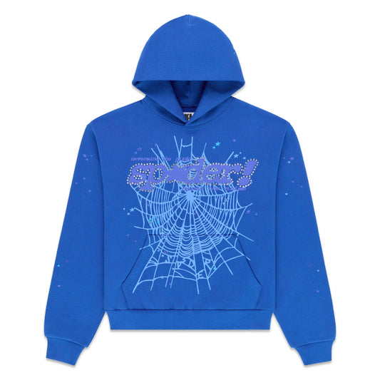 Sp5der Rhinestone Punk V2 Hoodie Blue