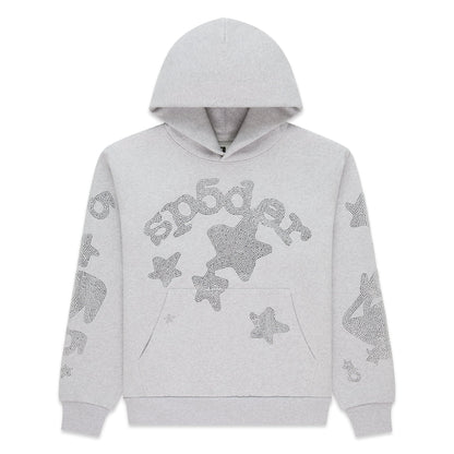 Sp5der Rhinestone Beluga Hoodie Heather Grey