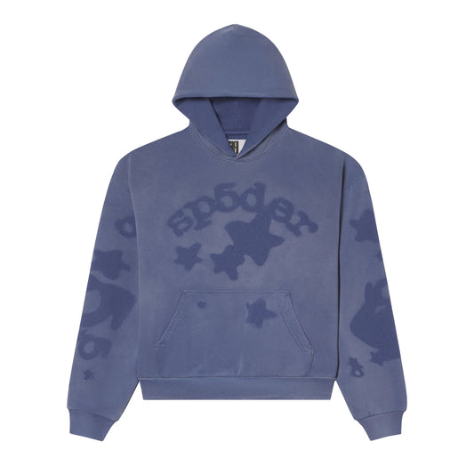 Sp5der Applique Beluga Hoodie Steel Blue