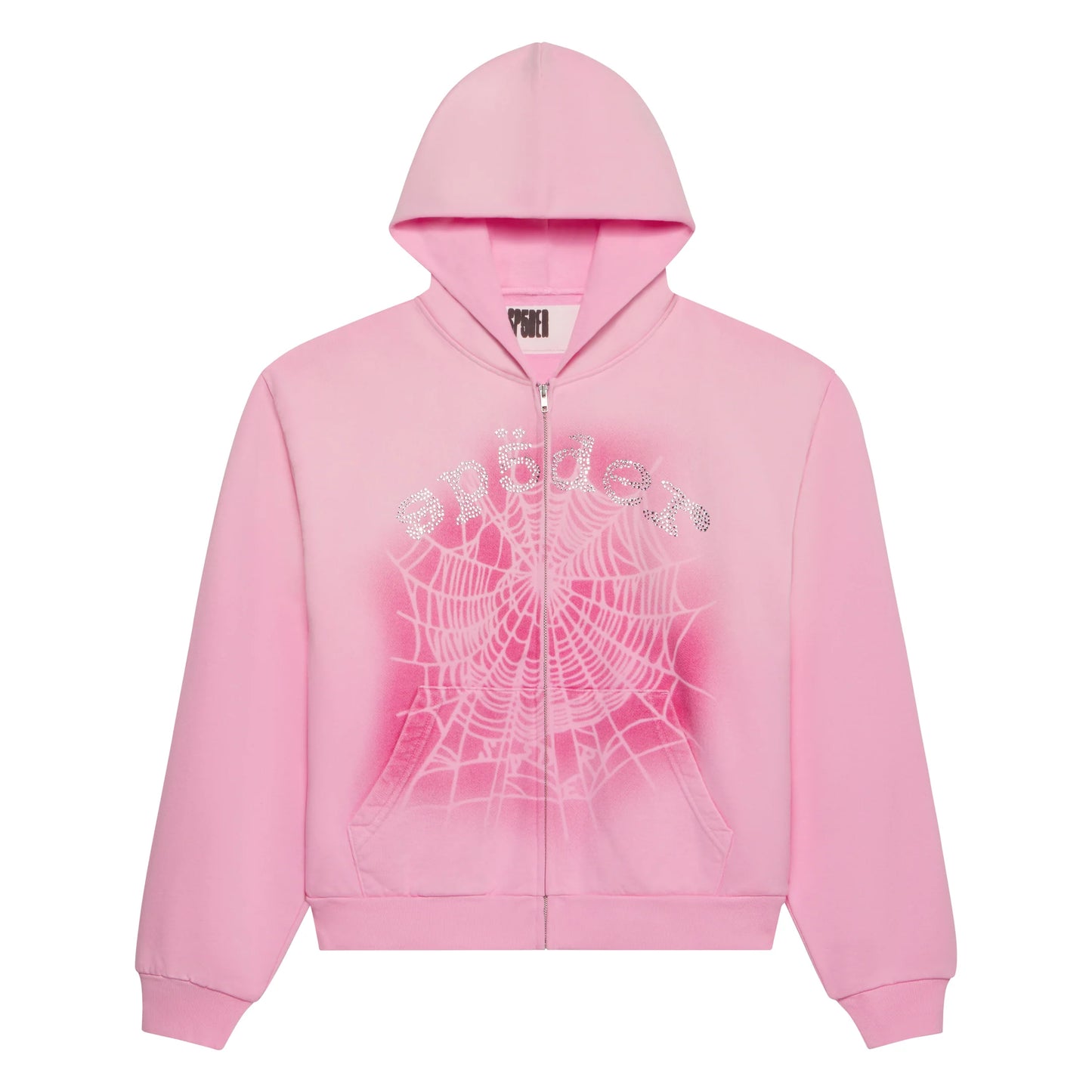 Sp5der OG Web V2 Spray Zip-Up Hoodie Light Pink