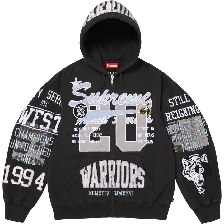 Supreme Warriors Appliqué Zip-Up Hooded Sweatshirt Black