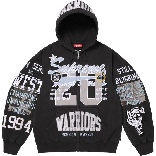 Supreme Warriors Appliqué Zip-Up Hooded Sweatshirt Black
