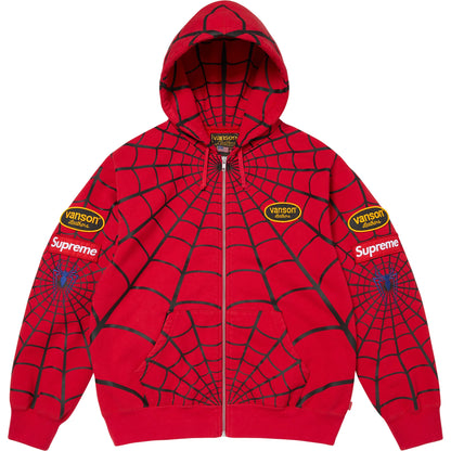 Supreme®/Vanson Leathers® Spider-Man Zip-Up Hooded Sweatshirt Red
