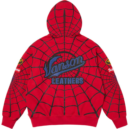 Supreme®/Vanson Leathers® Spider-Man Zip-Up Hooded Sweatshirt Red