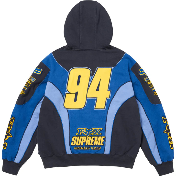 Supreme Fox Racing Zip Up Hooded Sweatshirt Navy