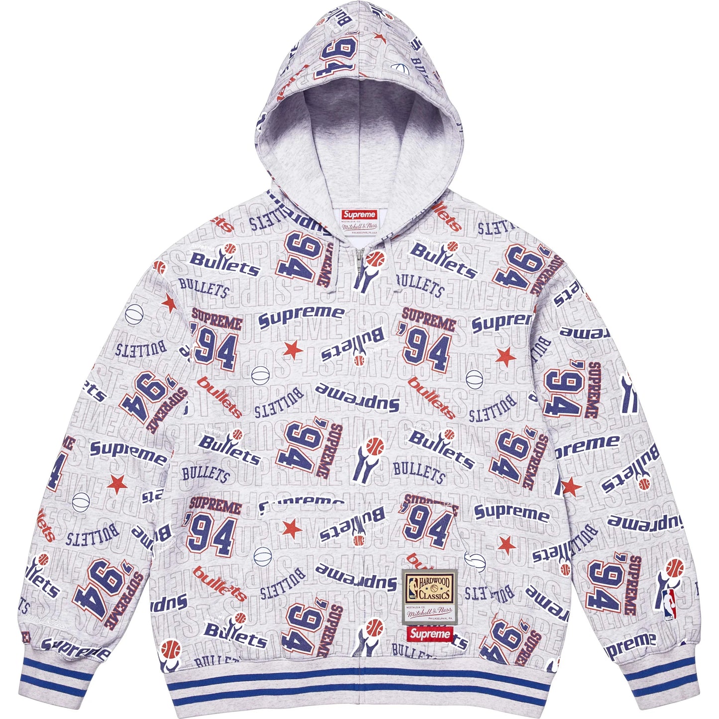 Supreme®/Mitchell & Ness® Teams Zip-Up Hooded Sweatshirt Ash Grey