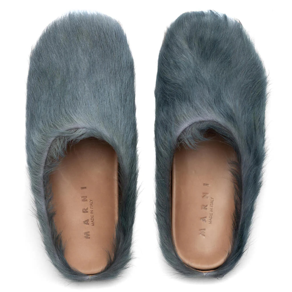 Marni Long-Hair Calfskin Fussbett Sabot Loafers Dark Limoges