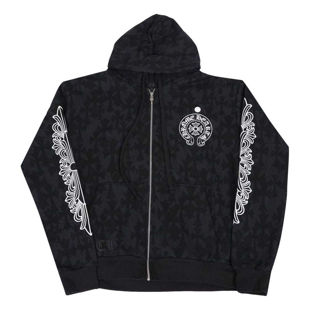 Chrome Hearts All Over Cemetery Monogram Zip-Up Hoodie Black