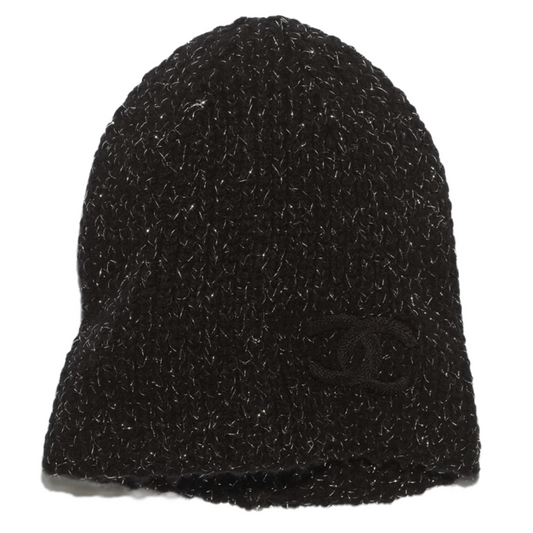 Chanel Cashmere & Metallic Fibers Beanie Black/Silver