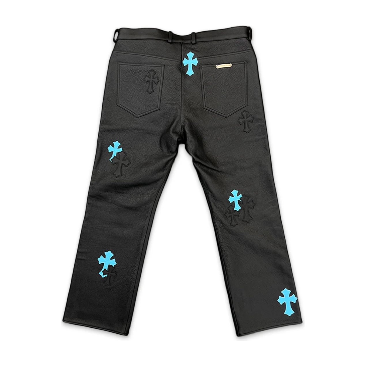 Chrome Hearts Black & Blue Cross Leather Jeans Black