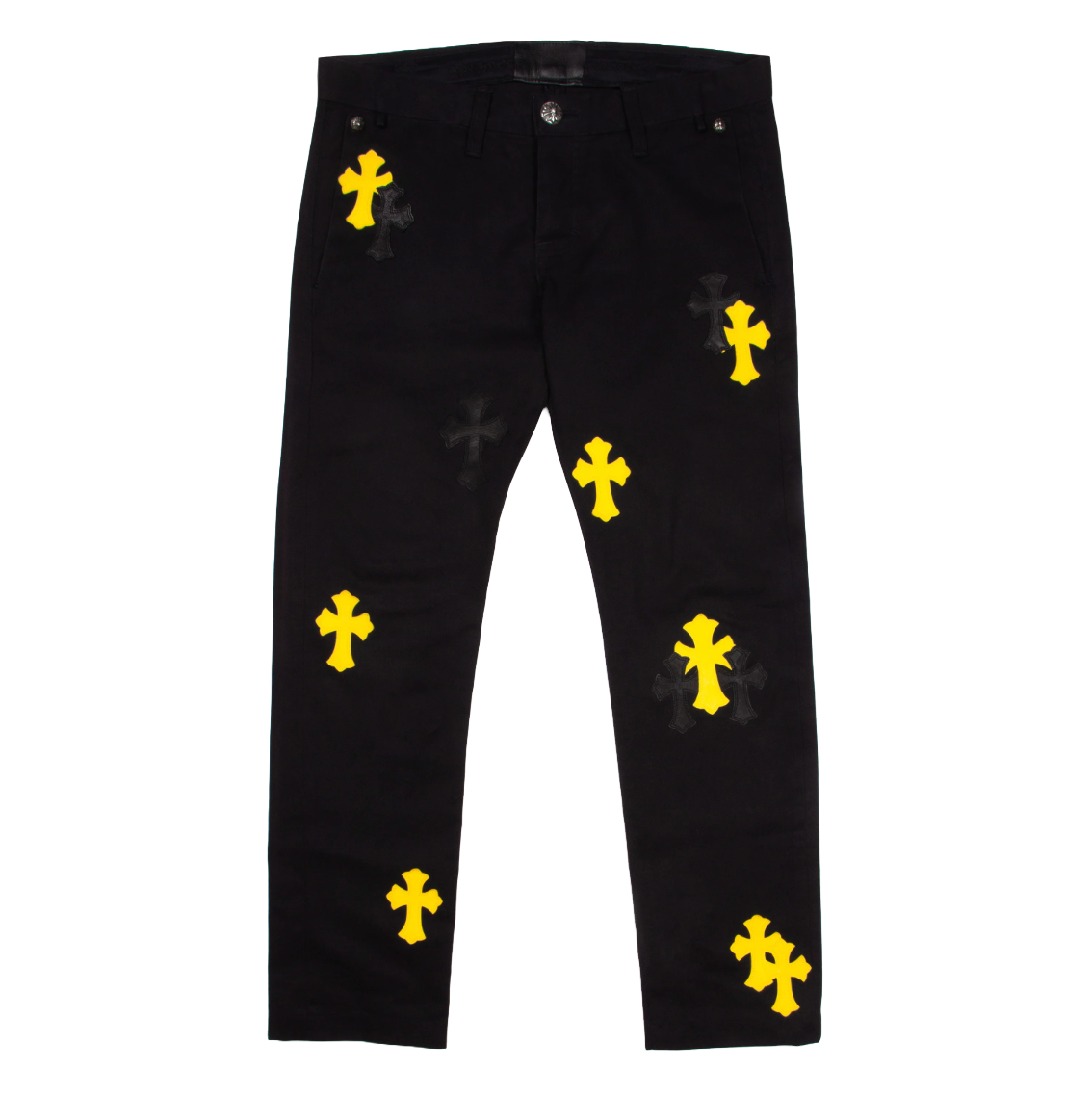 Chrome Hearts Black & Yellow Leather Cross Patch Chino Pants Black