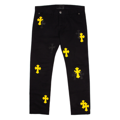 Chrome Hearts Black & Yellow Leather Cross Patch Chino Pants Black