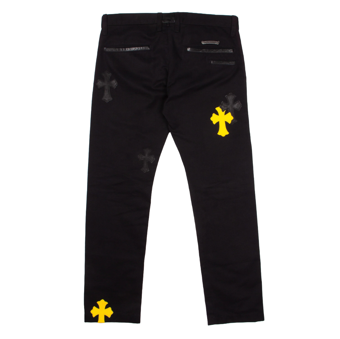 Chrome Hearts Black & Yellow Leather Cross Patch Chino Pants Black