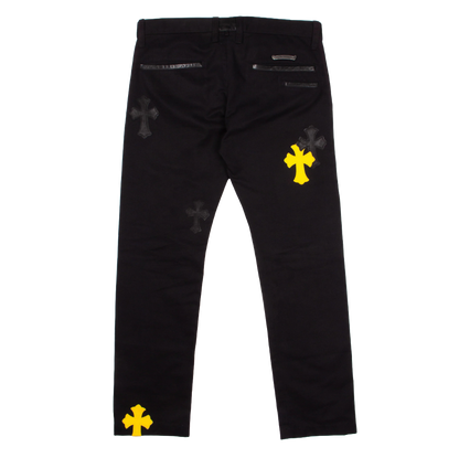 Chrome Hearts Black & Yellow Leather Cross Patch Chino Pants Black