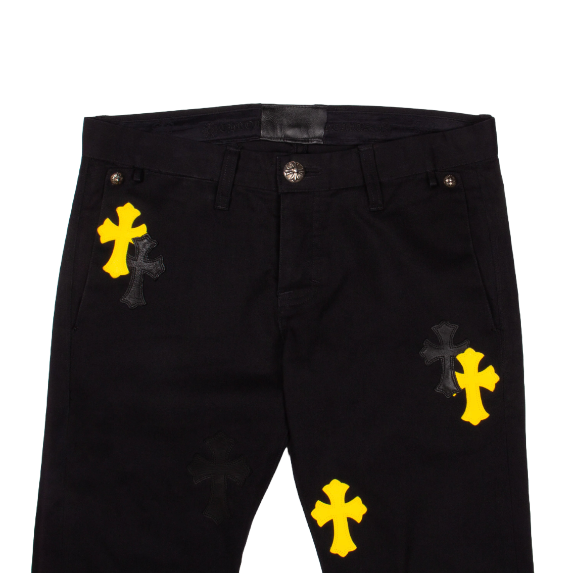 Chrome Hearts Black & Yellow Leather Cross Patch Chino Pants Black