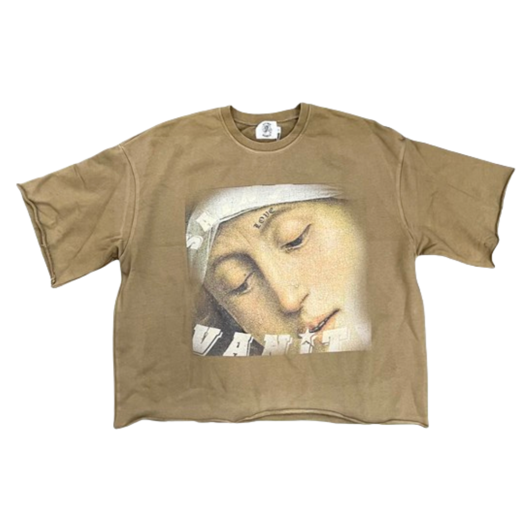 Saint Vanity Love Saint Cropped Crewneck Tan