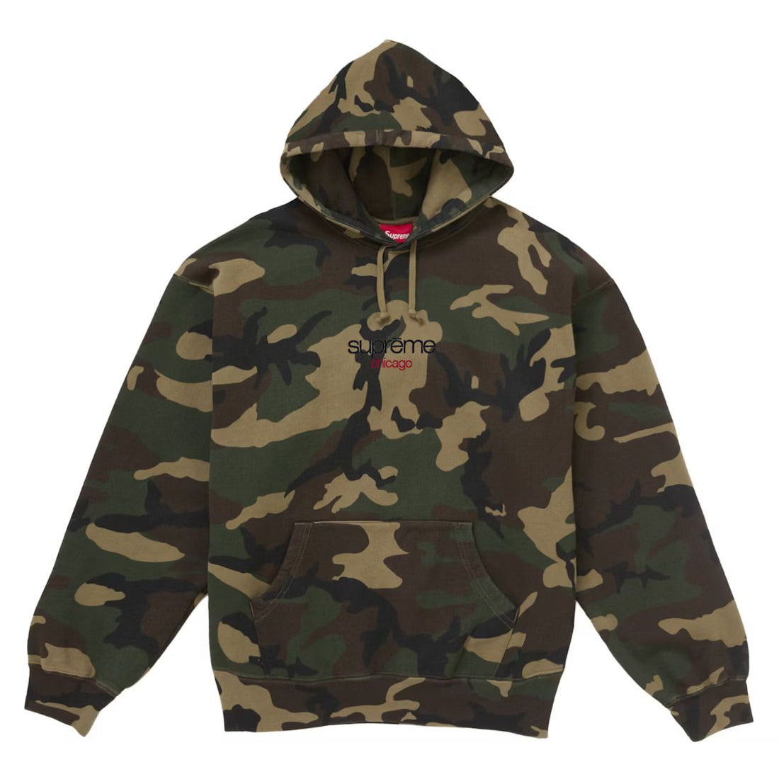 Supreme Classic Logo Chicago Shop Hooded Sweatshirt Woodland Camo
