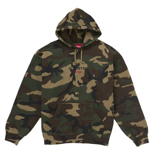 Supreme Classic Logo Chicago Shop Hooded Sweatshirt Woodland Camo