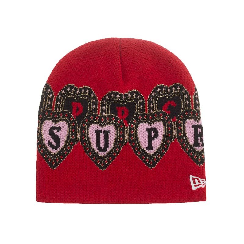 Supreme New Era Hearts Beanie Red