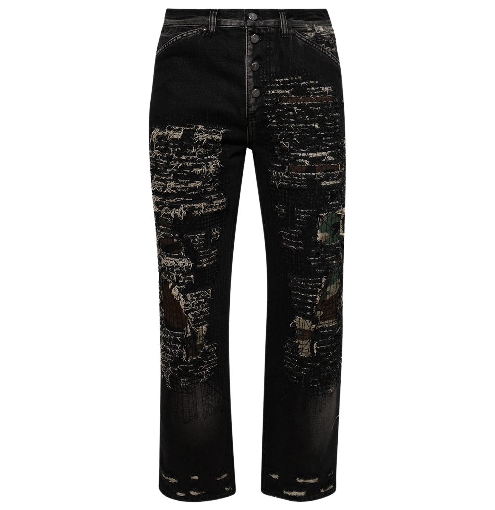 Thug Club Vintage Stitched Camo Denim Pants Black