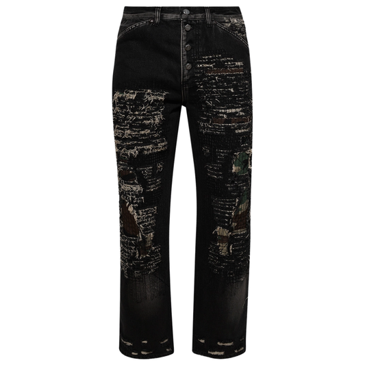 Thug Club Vintage Stitched Camo Denim Pants Black