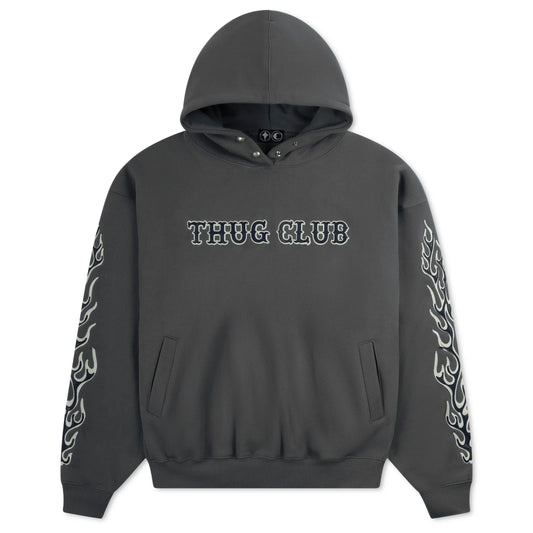 Thug Club Leather Flame Hoodie Grey