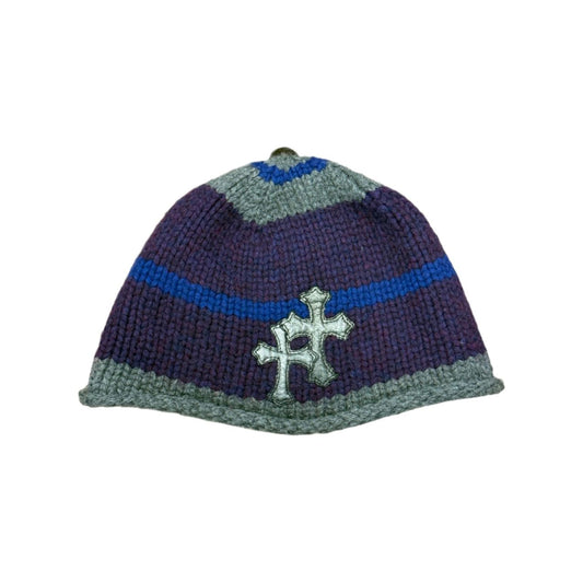 Chrome Hearts Striped Cashmere Cross Patch Beanie Purple/Grey