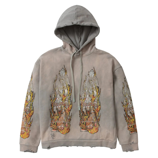 Who Decides War Faded Flame Glass Hooded Pullover Vintage Grey