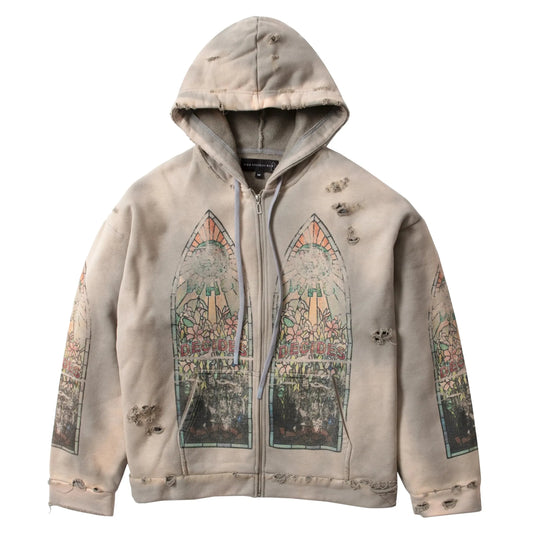 Who Decides War Faded Zip-Up Hoodie Vintage Grey