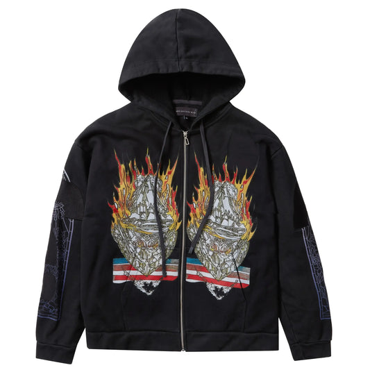 Who Decides War Engulfed Memories Zip-Up Hoodie Coal