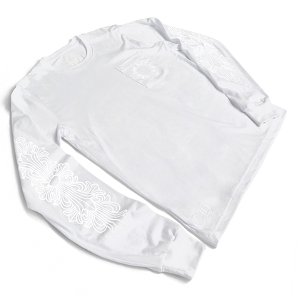 Chrome Hearts Script Horseshoe Floral L/S T-Shirt White/White