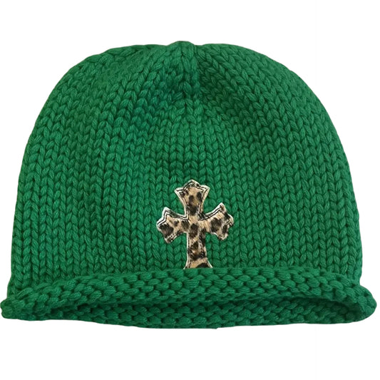 Chrome Hearts Leopard Cross Patch Cashmere Beanie Green