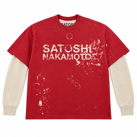 Satoshi Nakamoto Bleached Luke Thermal Tee Red