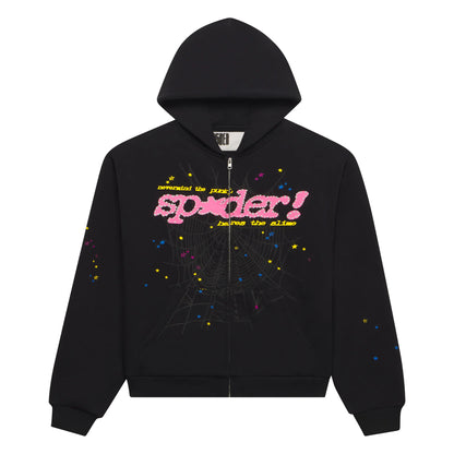 Sp5der Punk V2 Zip-Up Hoodie Black