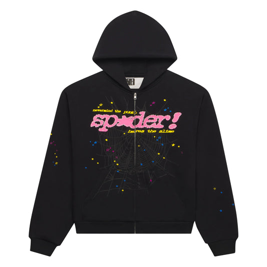 Sp5der Punk V2 Zip-Up Hoodie Black