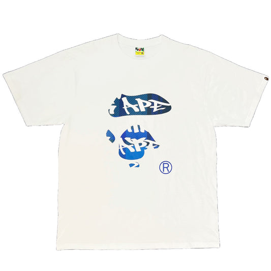 BAPE Graffiti Check Ape Face Tee White/Blue