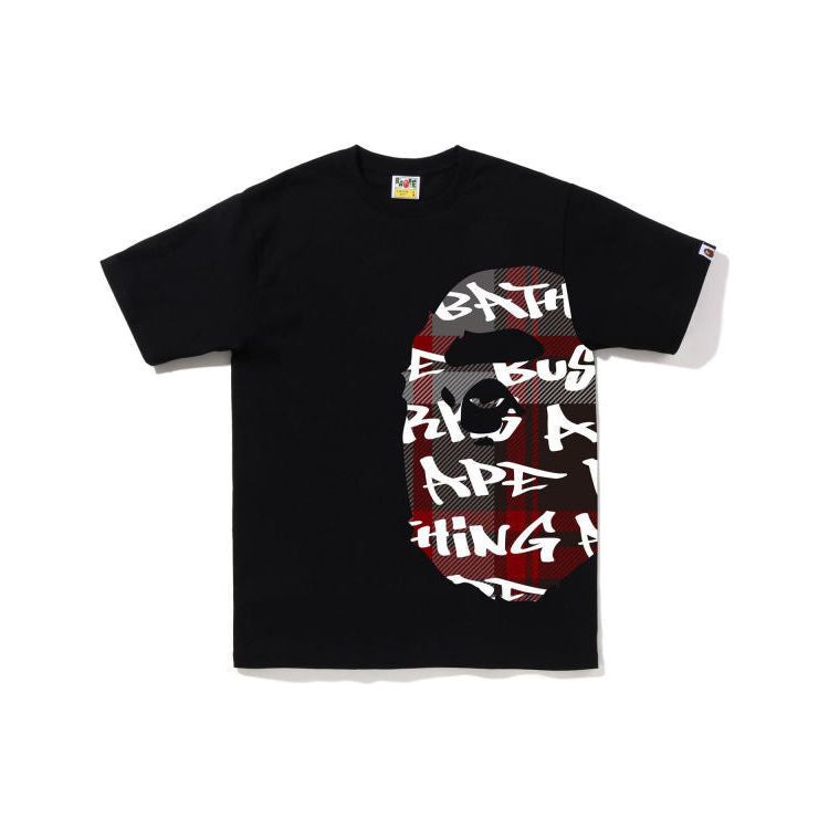 BAPE Graffiti Check Side Big Ape Head Tee Black/Black