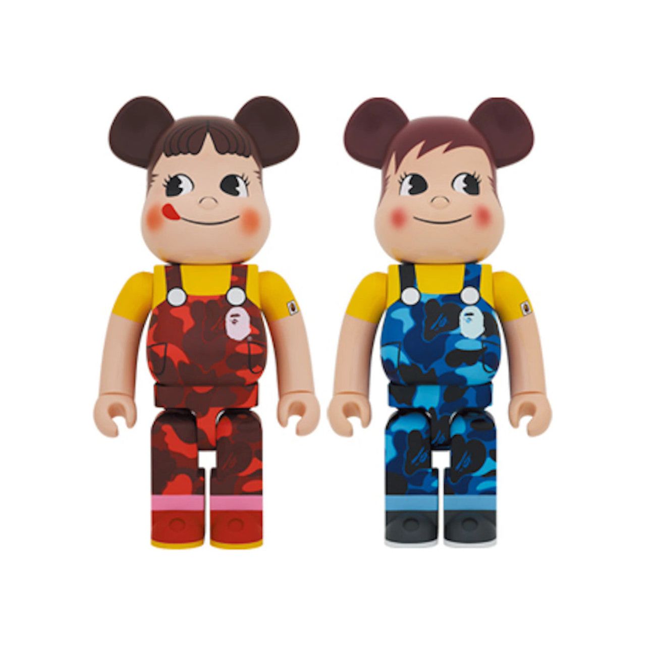 Bearbrick x Bape Peko-chan & Poko-chan 1000% Set Red & Blue Camo