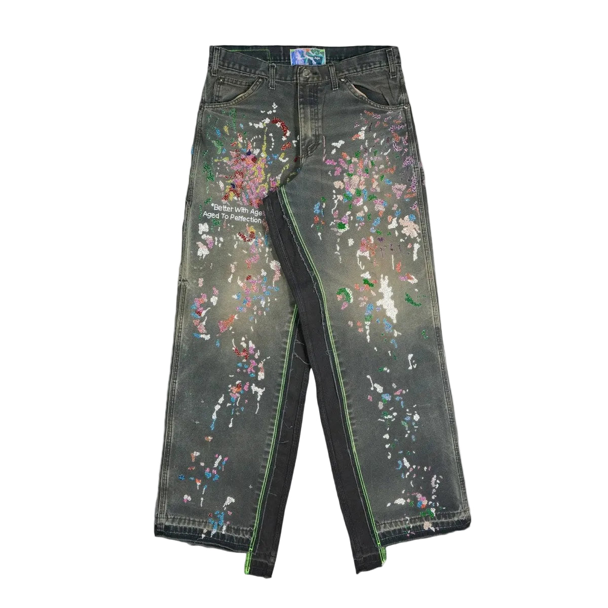 *Better With Age Hand-Beaded Double-Knee Jeans Black