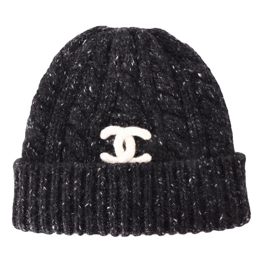 Chanel Cashmere Ribbed Beanie Grey/White