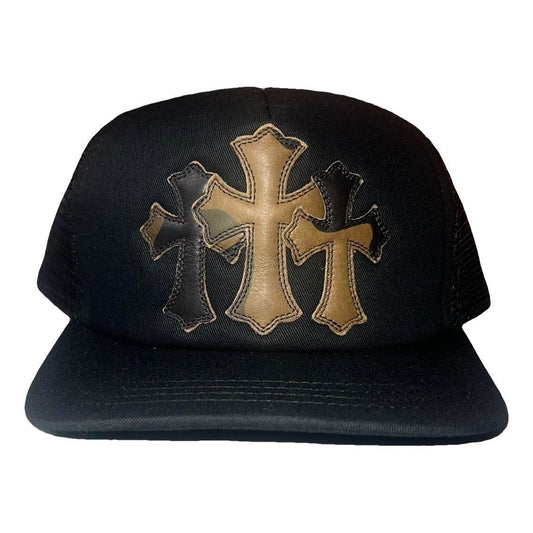 Chrome Hearts Leather Cemetery Cross Patch Trucker Hat Black/Camo