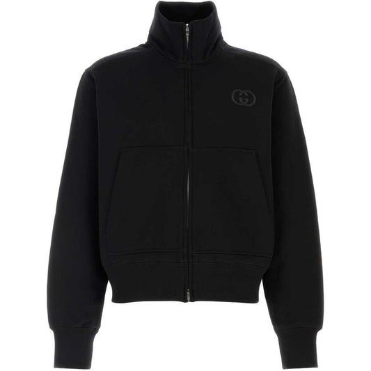 Gucci Brushed Cotton Zip-Up Sweatshirt Black
