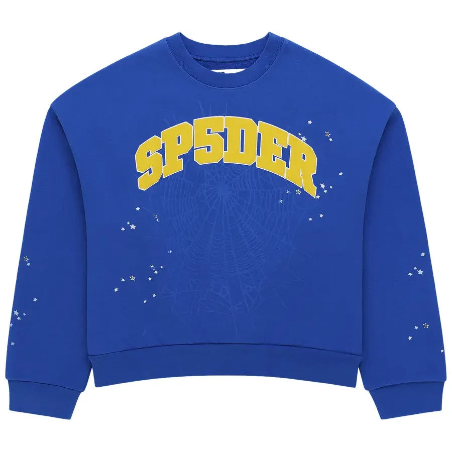Sp5der Varsity Web Crewneck Blue