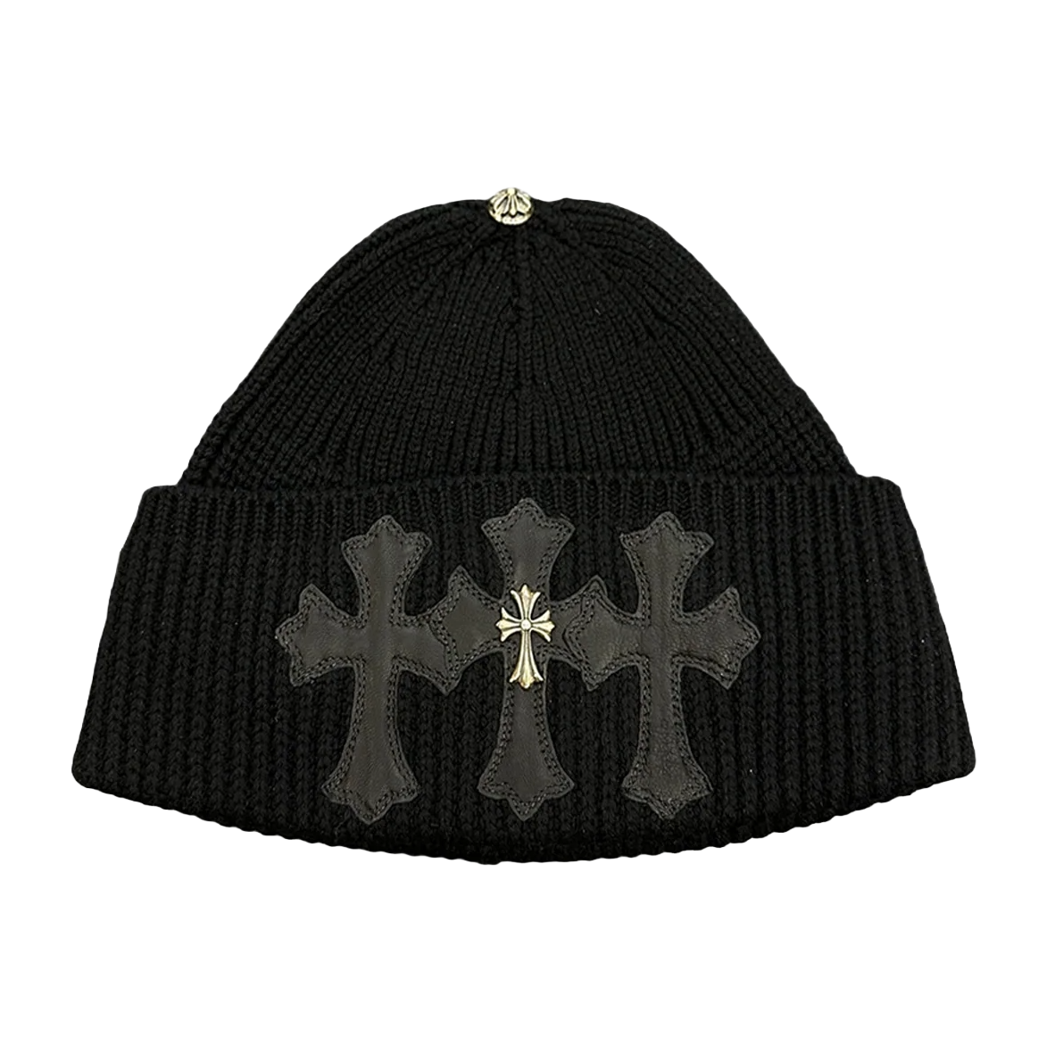 Chrome Hearts Leather Triple Cross & Silver Cemetery Cashmere Beanie Black