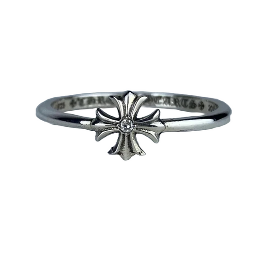 Chrome Hearts Silver Diamond Bubblegum Cross Ring