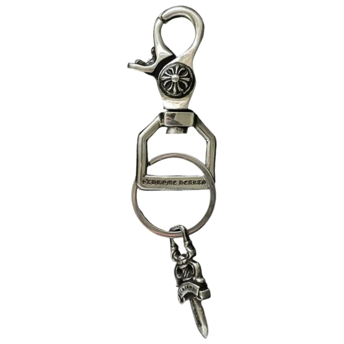 Chrome Hearts Silver Rhodium Lobster Clasp Keychain (with Dagger Pendant)